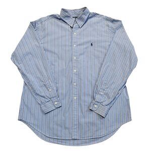 Ralph Lauren Classic Fit Button Down Shirt Men's XXL Blue White Stripe Pony Logo